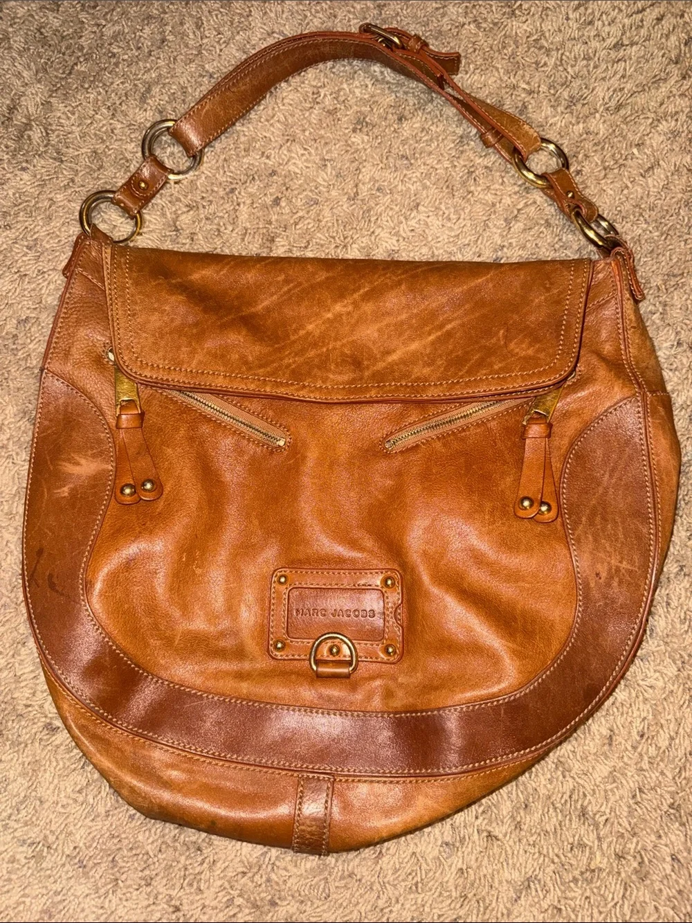 Marc Jacobs Cognac Leather Hobo Bag with Gold Hardware